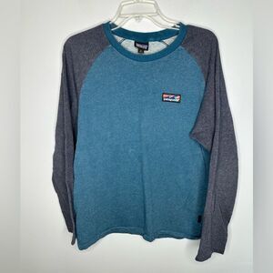 Patagonia Men’s Organic Cotton Long Sleeve Raglan Blue crew Sweater size Medium